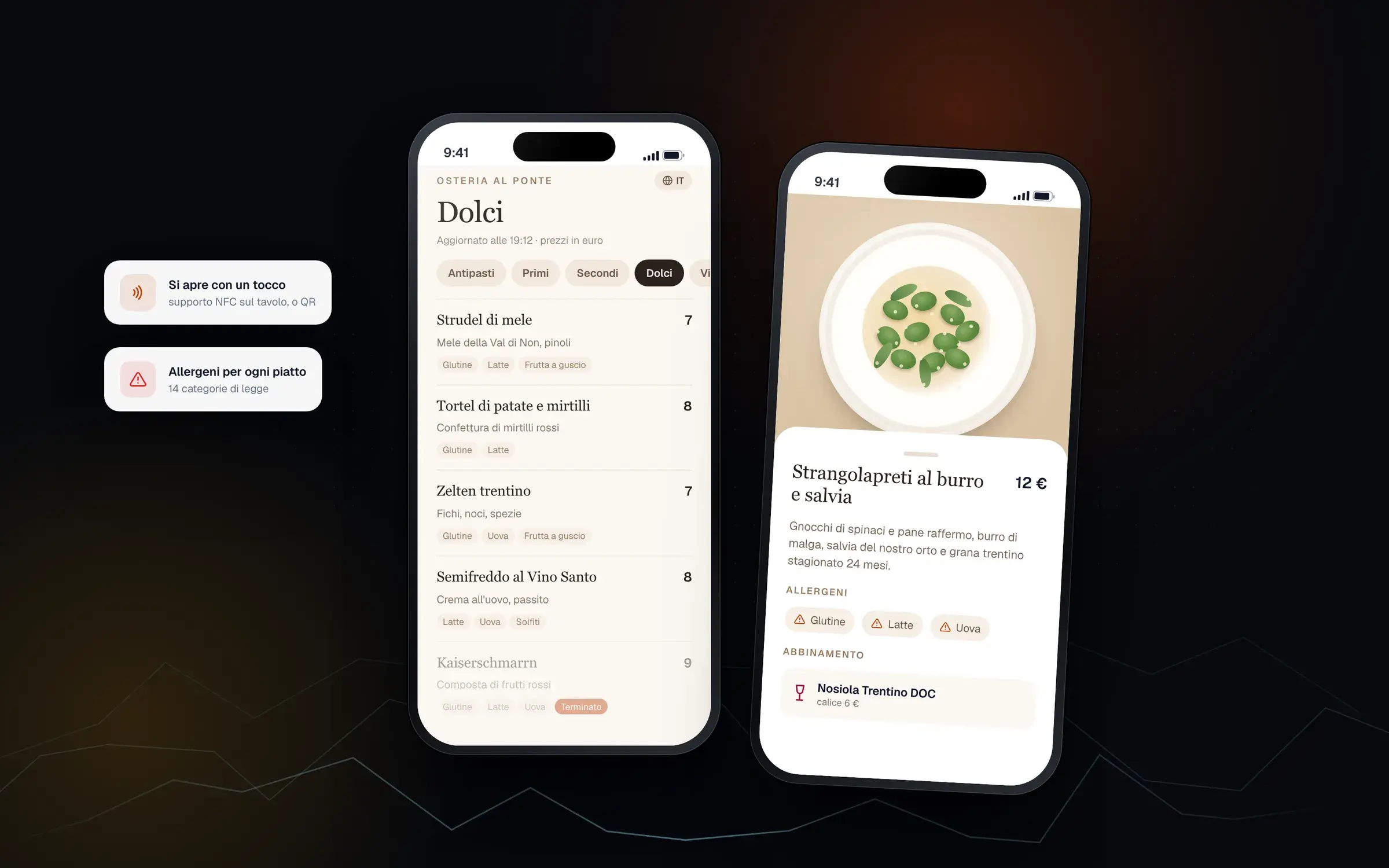 Menu digitale di Ciaocarta visualizzato su smartphone