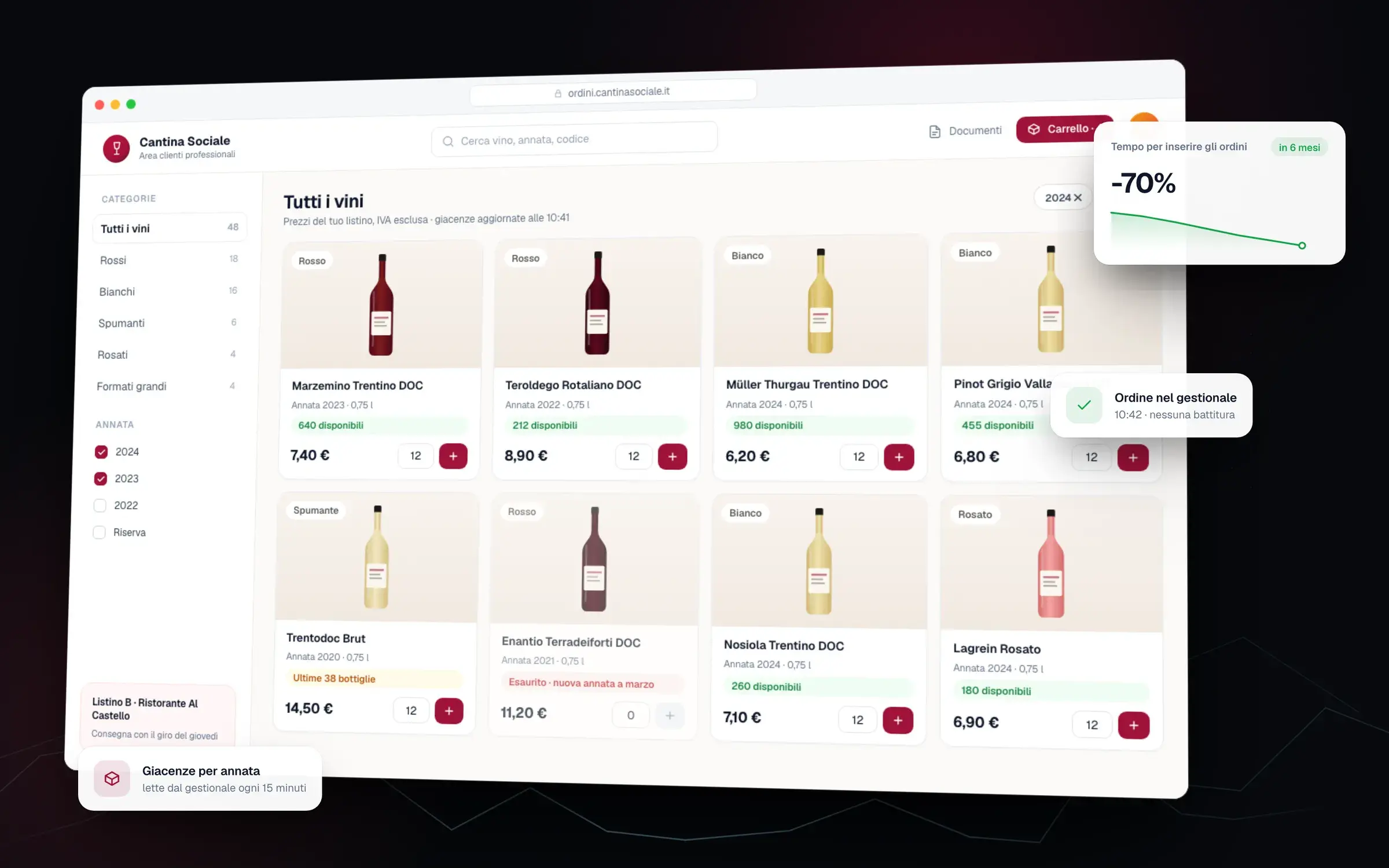 Portale ordini B2B per una cantina