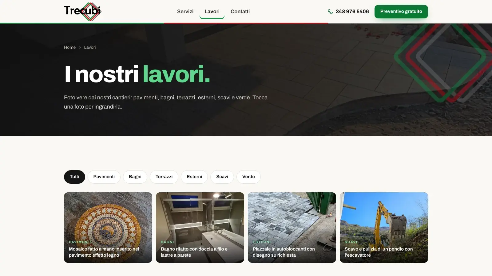 La galleria dei lavori, filtrabile per tipo di intervento