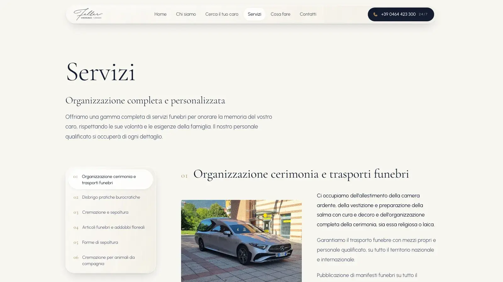 La pagina dei servizi