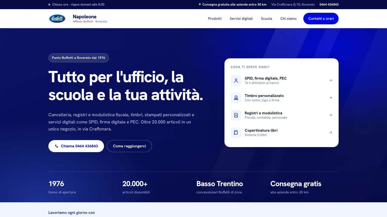 Sito per Buffetti Napoleone, cartoleria di Rovereto